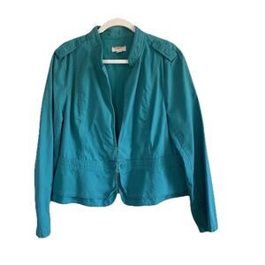 Loft Turquoise Blue 100% Cotton Hook & Eye Blazer Women's size XL Washable!